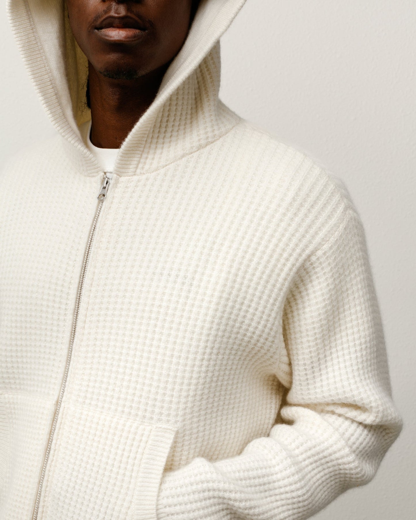 WAFFLE CASHMERE ZIP HOOD SWEATER