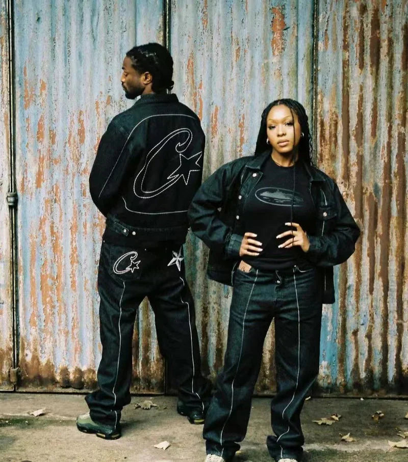 Corteiz C-Star Denim Trucker Jacket Black