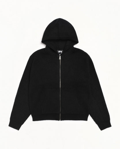WAFFLE CASHMERE ZIP HOOD SWEATER