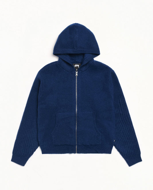 WAFFLE CASHMERE ZIP HOOD SWEATER