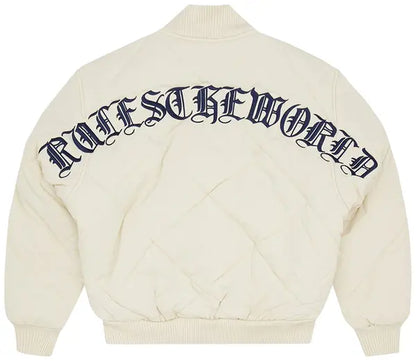 Corteiz Olde English Quilted Bomber Jacket White
