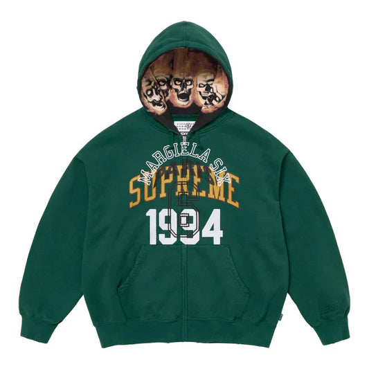 Supreme x MM6 Maison Margiela Zip Up Hooded Sweatshirt Dark Green
