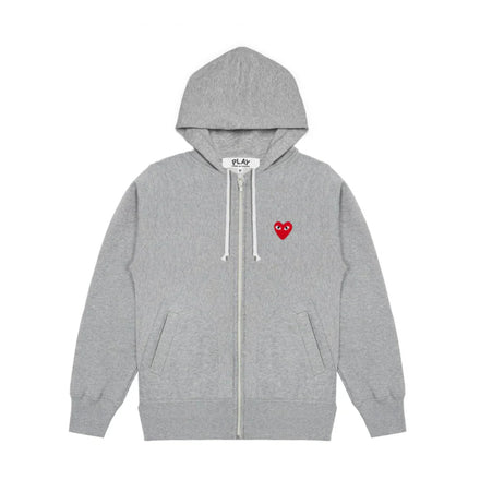 Comme des Garcons Play Red Multi Heart Zip Up Hoodie Grey