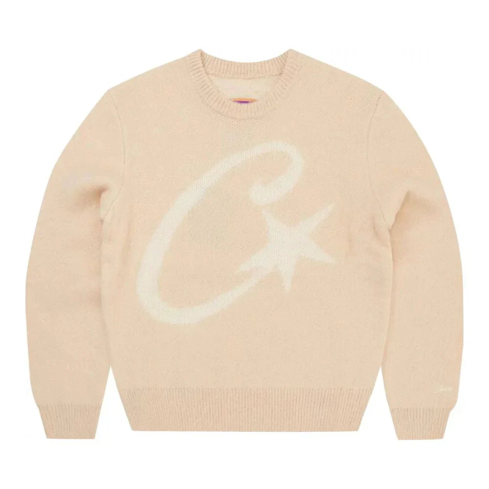 Corteiz C Star Mohair Knit Sweater Cream
