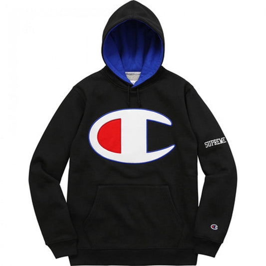 Supreme Champion Satin Logo Hoodie- Black