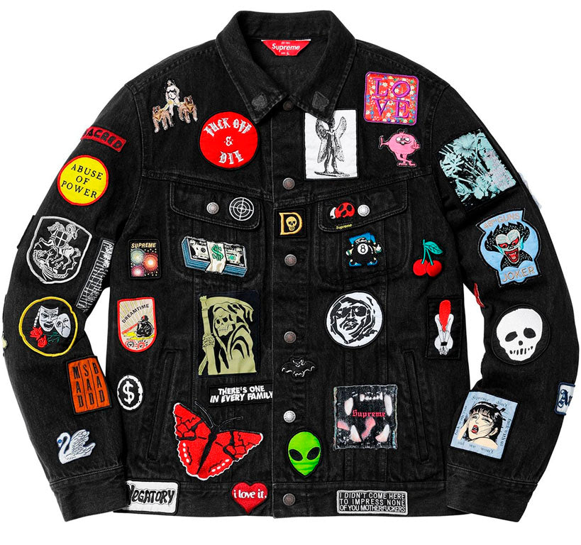 Supreme Patches Denim Trucker Jacket- Black